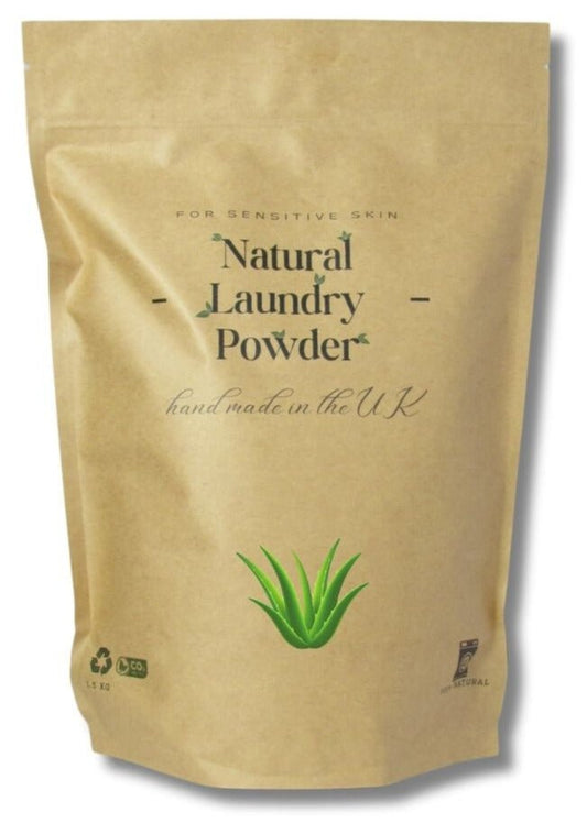 Organic Aloe Vera Natural Laundry Powder - 1.5Kg or 40+ washes - Main google search image for the front page - Natural Laundry Powder detergent.  best washing powder. Eco-friendly and allergy-friendly.  This is Natural laundry detergent at it's best.