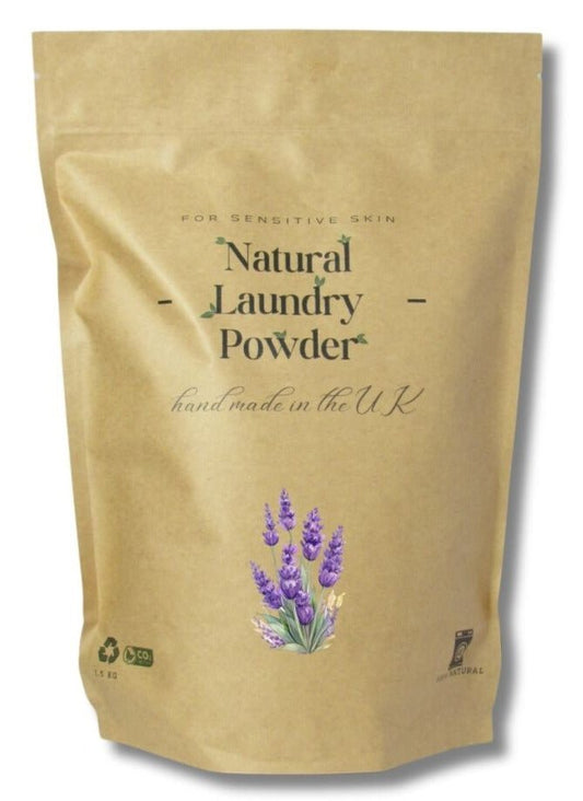 Organic Lavender Natural Laundry Powder - 1.5Kg or 40+ washes - Main google search image for the front page - Natural Laundry Powder detergent.  best washing powder. Eco-friendly and allergy-friendly.  This is Natural laundry detergent at it's best.