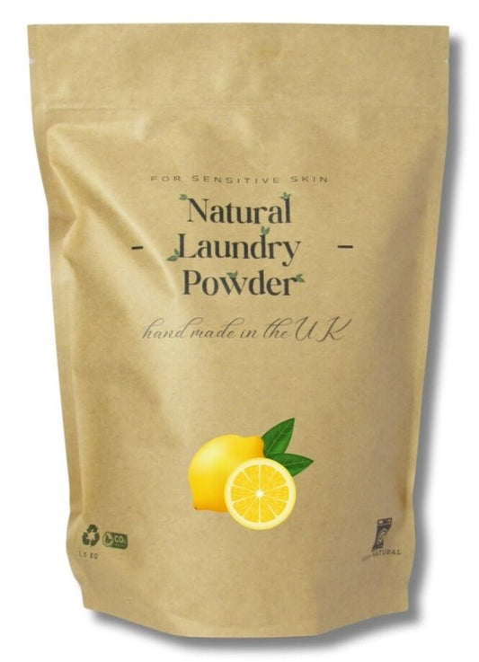 Organic Lemon Natural Laundry Powder - 1.5Kg or 40+ washes - Main google search image for the front page - Natural Laundry Powder detergent.  best washing powder. Eco-friendly and allergy-friendly.  This is Natural laundry detergent at it's best.