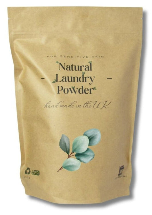 Organic Eucalyptus Natural Laundry Powder - 1.5Kg or 40+ washes - Main google search image for the front page - Natural Laundry Powder detergent.  best washing powder. Eco-friendly and allergy-friendly.  This is Natural laundry detergent at it's best.